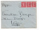 Lettre Paris 1929 Bande De 3 Semeuse Lignée 50c Liège Belgique - 1903-60 Säerin, Untergrund Schraffiert