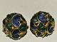 PAIRE DE BOUCLES D'OREILLES CLIPS Dorés Et émaillés Bleu/vert BOUGKEZ N° 9127E  BIJOU FANTAISIE BIJOU ANCIEN - Orecchini