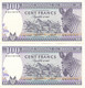 PAREJA CORRELATIVA DE RWANDA DE 100 FRANCS DEL AÑO 1982 CALIDAD EBC (XF) (BANKNOTE) CEBRA-ZEBRA - Rwanda