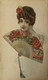 Eventail - Fan - Waaier // Italian Card Woman With Fan With Flower // Belle Femme 19?? - Fleurs