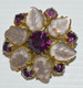 Delcampe - BROCHE FANTAISIE RONDE PIERRES TAILLEES CRISTAL / VERRE FEUILLES BIJOU VINTAGE - Broches