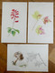 Lot 3 DESSINS ORIGINAUX Aquarelles G REUZE Signé Fleur Champignon Et Feuilles Dessin Aquarelle Dessin - Platten Und Echtzeichnungen