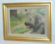 PETIT TABLEAU CHIEN GRIFFON Signé J.M. Cadre Bois Doré XXe Collection Déco XXe - Olii