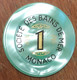 98 MONACO MONTE-CARLO CASINO SOCIÉTÉ DES BAINS DE MER JETON 1 FRANC N° 4967 TOKENS COINS CHIPS - Casino