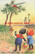 902957-Black European, Salmon No 4444, Children Watching An Airplane Stuck In Tree - Black Americana