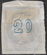 GREECE Plate Flaw In 1872-76  Large Hermes Meshed Paper Issue 20 L Bright Sky Blue Vl. 55 / H 41 A Position 43 - Abarten Und Kuriositäten