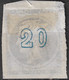 GREECE Plate Flaw In 1872-76  Large Hermes Meshed Paper Issue 20 L Bright Sky Blue Vl. 55 / H 41 A Position 43 - Variétés Et Curiosités