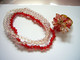Vintage - Bague Pompon Réglable Et 3 Bracelets Cristaux Fantaisie Rouge Rose Bracelet - Rings