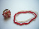 Vintage - Bague Pompon Réglable Et 3 Bracelets Cristaux Fantaisie Rouge Rose Bracelet - Rings