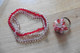 Delcampe - Vintage - Bague Pompon Réglable Et 3 Bracelets Cristaux Fantaisie Rouge Rose Bracelet - Ringe