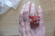 Delcampe - Vintage - Bague Pompon Réglable Et 3 Bracelets Cristaux Fantaisie Rouge Rose Bracelet - Ring