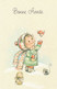 1052 - CARTE BONNE ANNEE . FILLETTE OISEAU LAPIN SOURIS . ILLUST. ILLISIBLR . SCAN - New Year