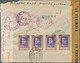 Iran: 1943, 20 R Brown/violett, Horizontal Strip Of Four, Tied To Registered Pan American Air Mail C - Irán