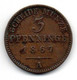Prusse -  3 Pfenninge 1867 A  -  TB+ - Small Coins & Other Subdivisions