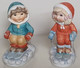 Lot Paire Couple De Skieurs - Garçon Fille Enfant - Skis Neige - STATUETTE - Bon état - 19 / Vers 1990 - Otros & Sin Clasificación