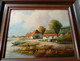 Paysage Avec Ferme Avec Poulets Et Bateau Sur Le Fossé/ Landscape With Farm With Chickens And Boat On The Ditch - Huiles