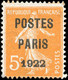 * N°30 - 5c. Orange. POSTES PARIS 1922. B. - Autres & Non Classés