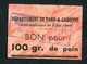 Jeton-carton De Nécessité "Bon Pour 100 Gr. De Pain - Boulangerie Taupiac à Montech - Tarn-et-Garonne" - Monétaires / De Nécessité