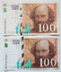 BILLET FRANCE - LOT DE 2 - 100F - CEZANNE - 1997 Et 1998 - P. 158 - PORTRAIT Et TABLEAU AUX FRUITS - 100 F 1997-1998 ''Cézanne''