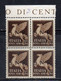 Y2335 - REPUBBLICA SOCIALE GNR 1944 , Posta Aerea N. 118 Soprastampa Verona Quartina *** RAYBAUDI - Luftpost