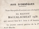 1938-Avis D'obsèques Humoristique Père Cent-☛Sa Majesté Baccalauréat-☛le 4/6/-18h Convoi Partira Plce Noel-Blache Toulon - Diplomi E Pagelle