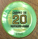 42 CASINO DE MONTROND-LES-BAINS JETON DE 20 FRANCS N° 0745 CHIP COINS TOKENS GAMING - Casino