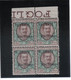 1917-1918 PECHINO BLOCK OF 4 - 40 CT ON 1 LIRA MNH TOP MARGIN HIGH CV - Peking