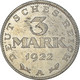 Monnaie, Allemagne, République De Weimar, 3 Mark, 1922, Berlin, TTB+ - 3 Mark & 3 Reichsmark