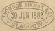 GB „GLASGOW“ Superb Early Thimble (20mm, Code „2 DD“) On Very Fine QV ½ D Brown Postal Stationery Wrapper To MAGDEBURG, - Storia Postale
