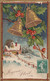 " Joyeux Noel " - Carte En Relief (embossed Card ) -  Paysage  Enneigé, Cloches , Houx - Scan Recto-verso - Other & Unclassified