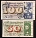 Svizzera 100 Francs Franken Franchi 1969 + 50 1972 Naturali Bb-bb+ LOTTO 1847 - Suisse