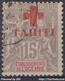 TAHITI : 15c GRIS CROIX ROUGE N° 35 OBLITERATION TRES LEGERE - Used Stamps