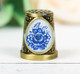 Thimble BLUE FLOWER EASTER Pattern Solid Brass Metal Russian Souvenir Collection - Thimbles