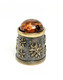 Thimble CHRYSANTHEMUM FLOWER W/ BALTIC AMBER Solid Brass Metal Russian Souvenir - Dedales