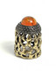 Thimble OPENWORK ART W/ Amber Two Tone Solid Brass Metal Russian Collectible - Dés à Coudre