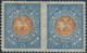 PERSIA PERSE IRAN,1882 Budapest Official Stamps,5sh Blue&orange Pair ,imperforate Between,Persiphila;C3b - Rare - Irán
