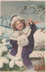 CPA (superbe) Gaufrée Fillette Manteau Violet Manchon Paysage De Neige Bonne Année Fantaisie Embossed Illustrateur - Taferelen En Landschappen