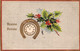 Bonne Année - Fer A Cheval Horloge Doré Et Houx En Relief - Oblitéré En 1907 - New Year