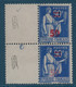 France Type Paix N°482** 50c/90c Bleu Surcharge Quasi éffacée Tenant à Normal TTB Signé Calves - 1932-39 Paz