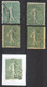 Semeuse Lignée 15c Vert Gris  YT 130  Variété Sur 4 Timbres - Used Stamps