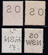 AUSTRALIE : Perfin Perforé  4 Timbres Perforations Diverses Oblitérés - Perfins