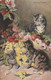 CHATS DANS DES FLEURS ILLUSTRATEUR SIGNE ? 1909 - Cats