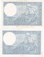 RARE ! DEUX BILLETS MINERVE Avec Numéros Consécutifs  ( 21 Septembre 1939 - N° 156 Et 157 - G. 72697) - 10 F 1916-1942 ''Minerve''