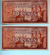 INDOCHINE     -   Lot De 2 Billets  De   10 Cents   Nd(1939)      -- UNC --   Numéros Consécutifs - Indochina