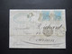 Italien 1869 Nr.26 (2) Von Napoli - Tournon Stempel PD Und Schwarzer K2 Italie AMB Lyon Faltbrief Mit Inhalt - Marcophilie