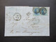 Belgien 1860 König Leopold I. Waagerechtes Paar Nummerstempel 24 / PD / Belg. Valenciennes Auslandsbrief Bruxelles-Paris - 1858-1862 Medaillen (9/12)