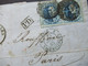 Belgien 1860 König Leopold I. Waagerechtes Paar Nummerstempel 24 / PD / Belg. Valenciennes Auslandsbrief Bruxelles-Paris - 1858-1862 Medaillen (9/12)