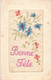 Carte Brodée Bonne Fète Rose Et Fleurs - Brodées