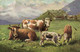 Illustrateue Paysage Chalet Vaches Et Veaux Au Paturage Pionnière  RV - Paintings