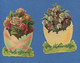 PAQUES  2 Jolis Chromos Decoupis Gaufrés OEUFS FLEURS Violettes Roses 8 Cm X 12 Cm - Easter